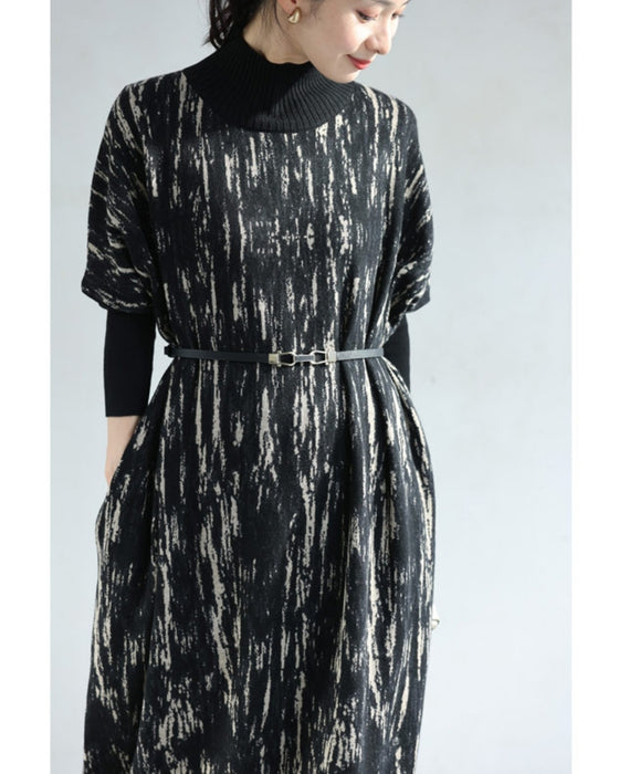 グラフィックペイント柄ニットミディアムワンピース