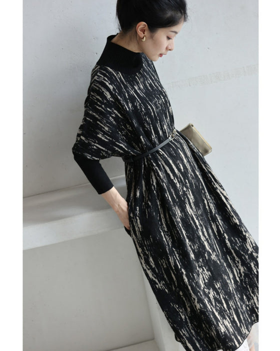 グラフィックペイント柄ニットミディアムワンピース