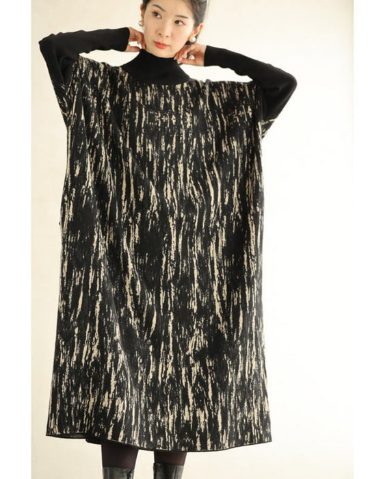 グラフィックペイント柄ニットミディアムワンピース