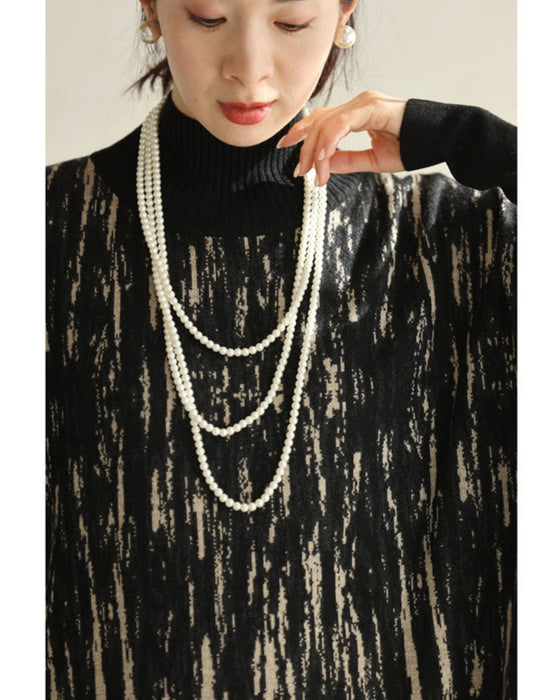 グラフィックペイント柄ニットミディアムワンピース