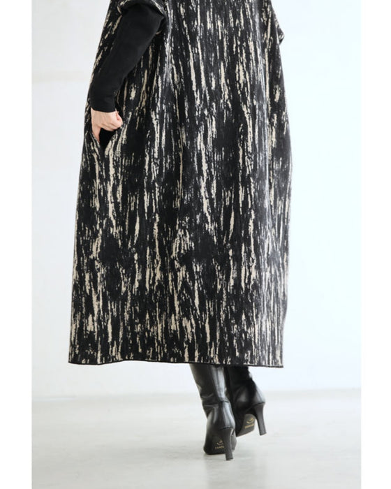 グラフィックペイント柄ニットミディアムワンピース