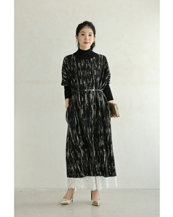 グラフィックペイント柄ニットミディアムワンピース