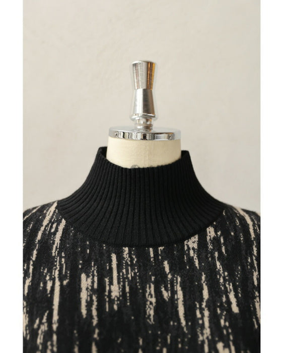 グラフィックペイント柄ニットミディアムワンピース