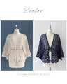 A teardrop-shaped knit lace cardigan with a flared hem