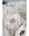 A teardrop-shaped knit lace cardigan with a flared hem