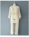 Kiriko-style knitted lace long cardigan
