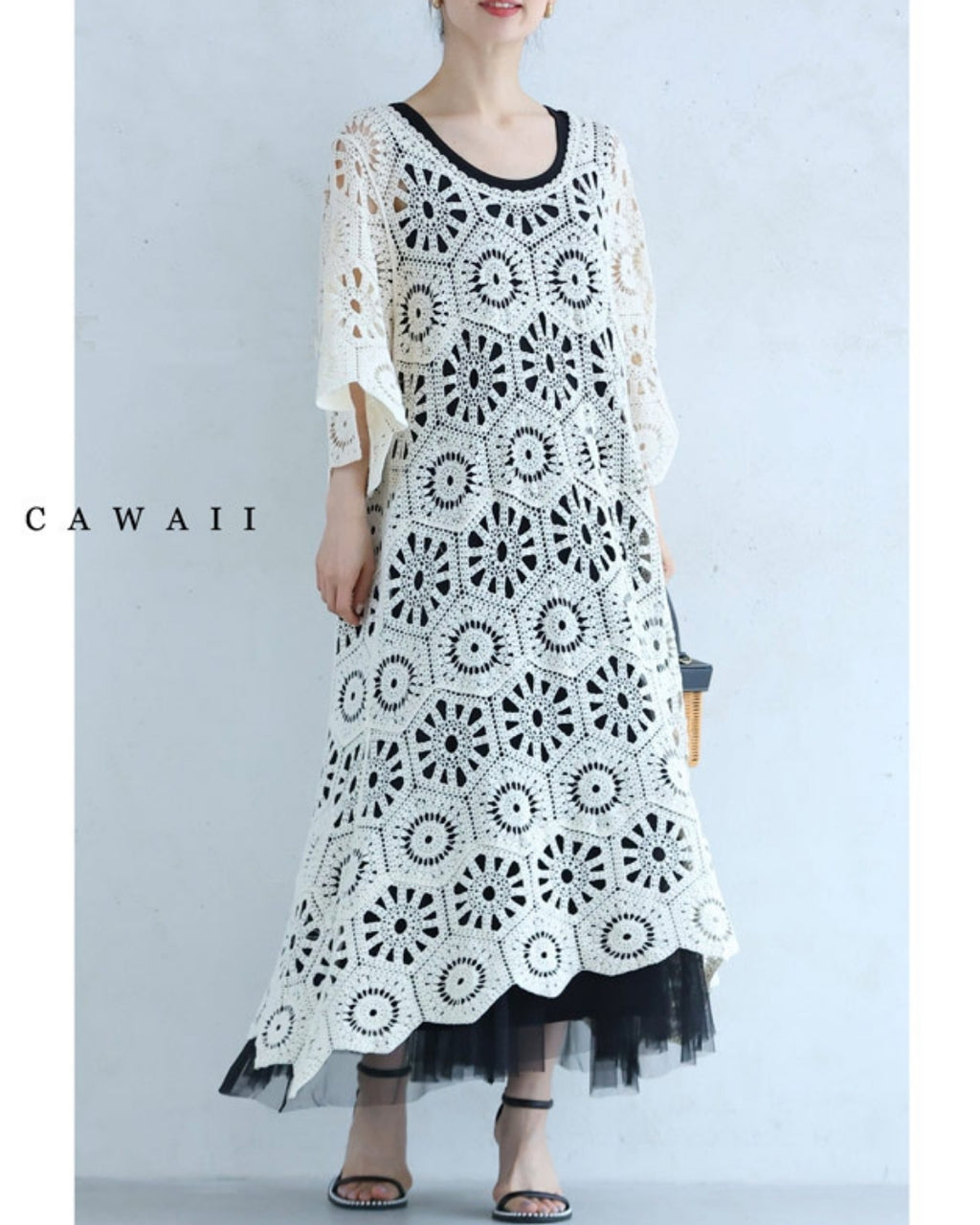 重ね着用花編みニットレースミディアムワンピース – ONE PEACE