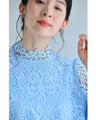 Elegant blue lace back zip pullover top