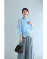 Elegant blue lace back zip pullover top