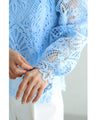 Elegant blue lace back zip pullover top