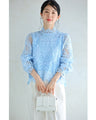 Elegant blue lace back zip pullover top