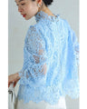 Elegant blue lace back zip pullover top
