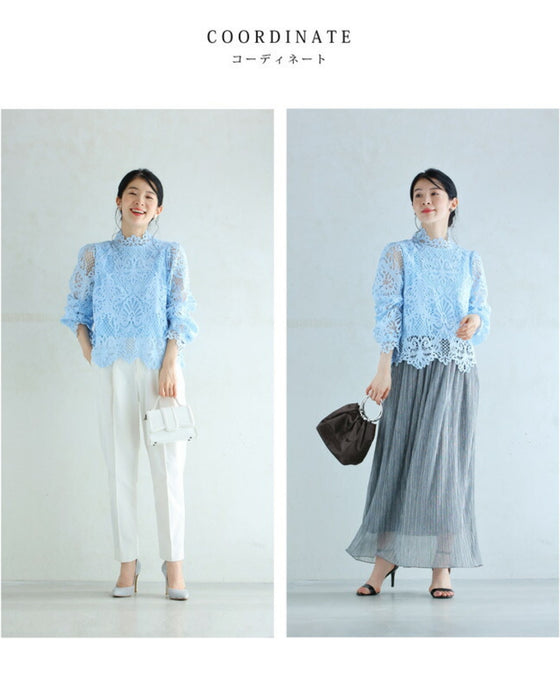 Elegant blue lace back zip pullover top
