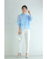 Elegant blue lace back zip pullover top