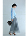 Elegant blue lace back zip pullover top