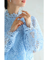 Elegant blue lace back zip pullover top