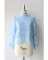 Elegant blue lace back zip pullover top