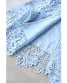 Elegant blue lace back zip pullover top