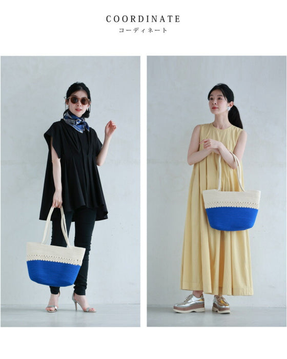 A refreshing two-tone rope tote bag
