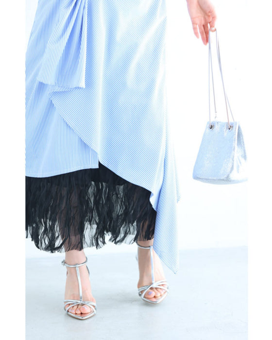 Wavy, fluttering tulle midi skirt