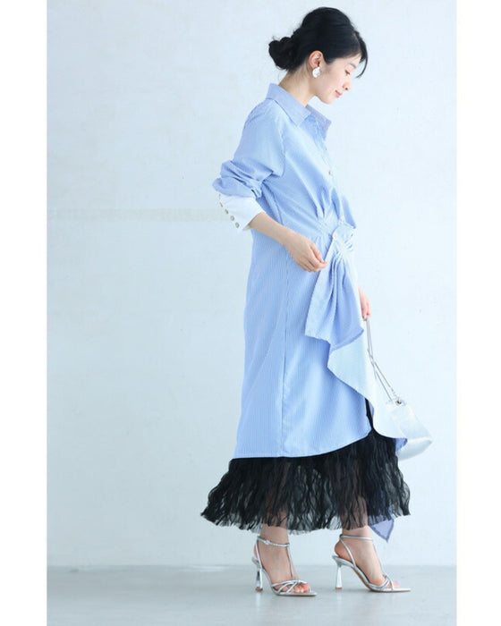 Wavy, fluttering tulle midi skirt