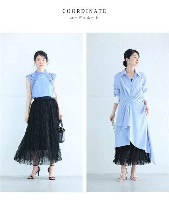 Wavy, fluttering tulle midi skirt
