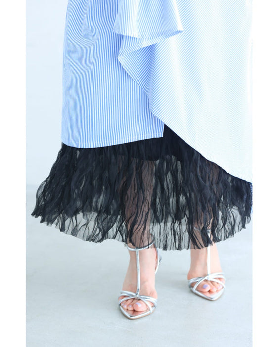 Wavy, fluttering tulle midi skirt