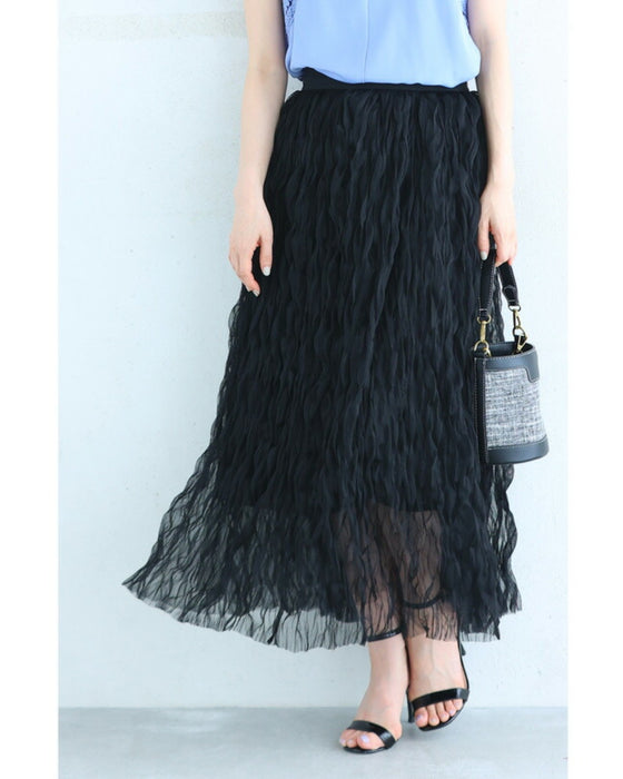 Wavy, fluttering tulle midi skirt