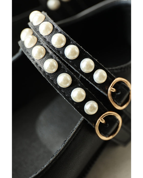 パール連なるダブルストラップパンプス