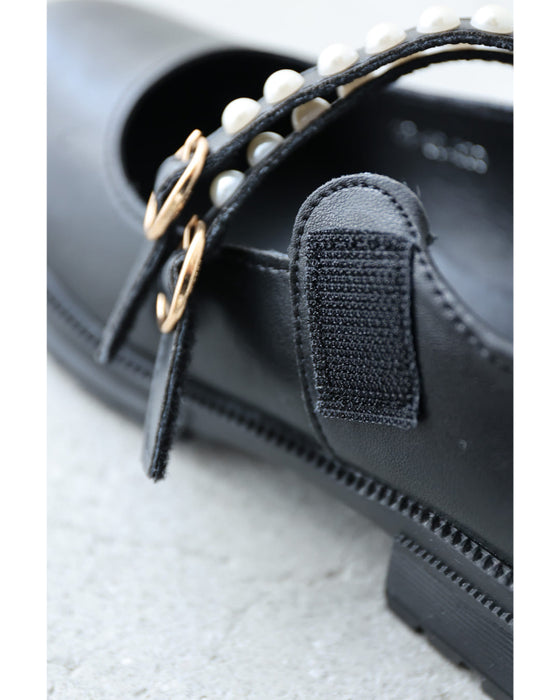 パール連なるダブルストラップパンプス