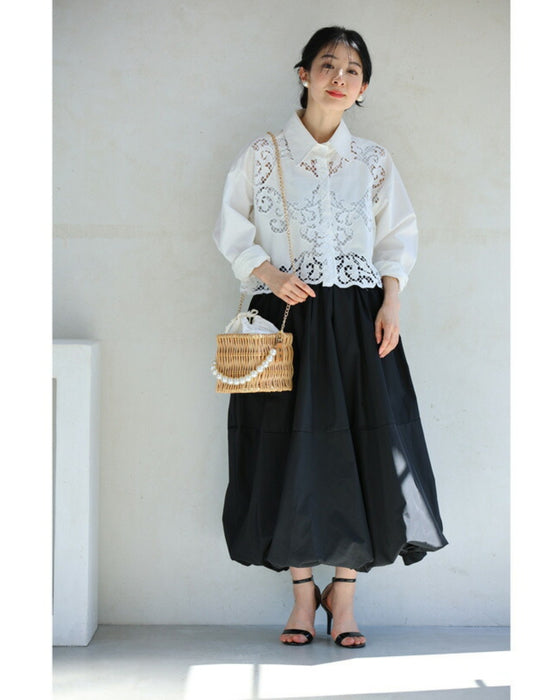 パールハンドルのスクエアかごバッグ