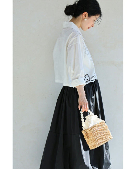 パールハンドルのスクエアかごバッグ