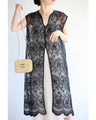 Layered embroidered veil gilet with optical illusion slits
