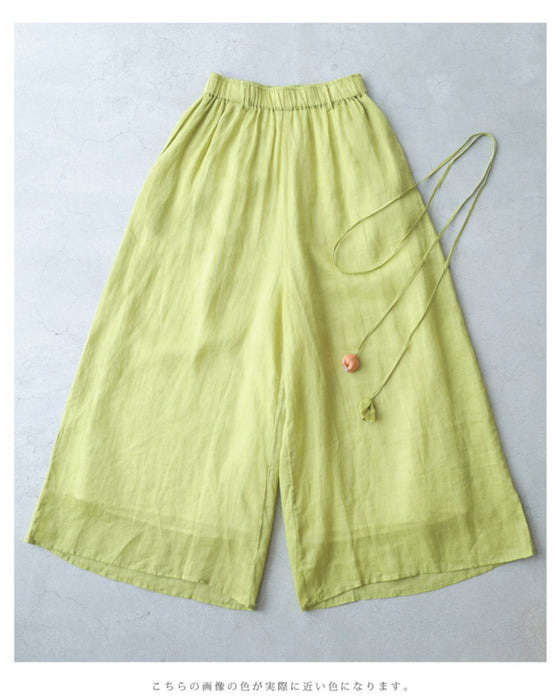 (紐ベルト付き)花ポンポン揺れる涼やかワイドパンツ