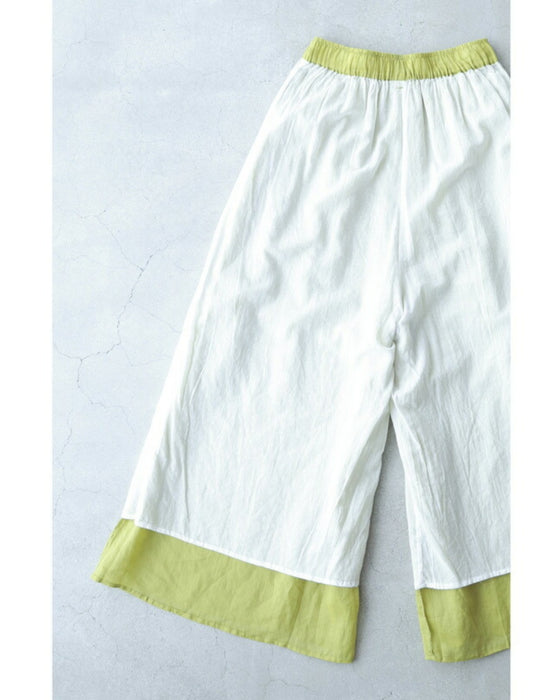 (紐ベルト付き)花ポンポン揺れる涼やかワイドパンツ