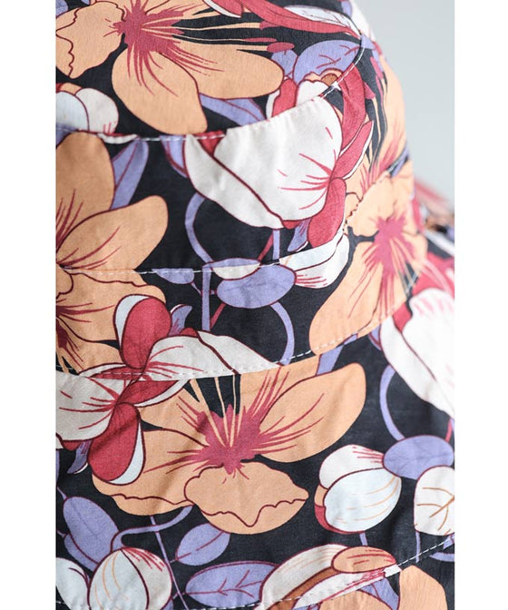 (ストラップ付き)シンプルにも花柄にも。表裏使える2wayつば広ハット