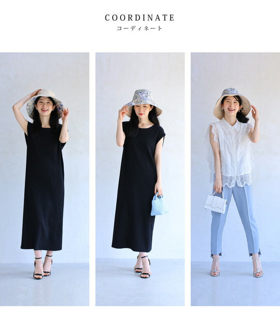 (ストラップ付き)シンプルにも花柄にも。表裏使える2wayつば広ハット