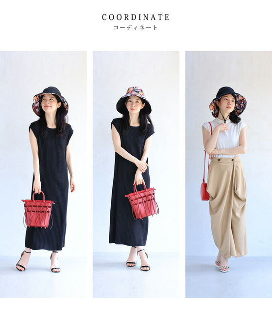 (ストラップ付き)シンプルにも花柄にも。表裏使える2wayつば広ハット