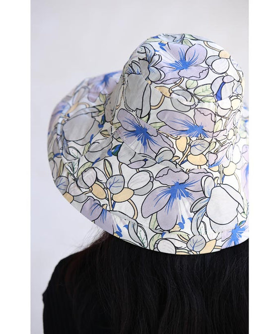 (ストラップ付き)シンプルにも花柄にも。表裏使える2wayつば広ハット