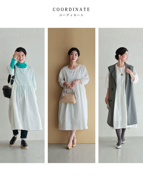 柔らかく羽刺繍が浮かぶミディアムワンピース(インナー付き)