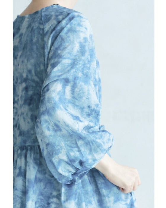 夏空グラデーションの絞り染め風カシュクールワンピース