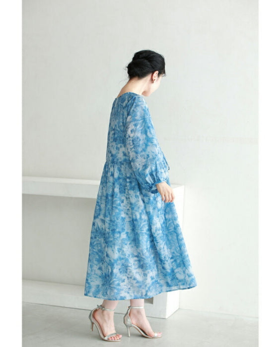 夏空グラデーションの絞り染め風カシュクールワンピース