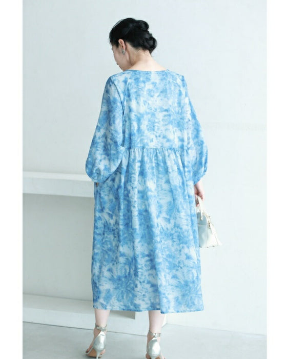 夏空グラデーションの絞り染め風カシュクールワンピース