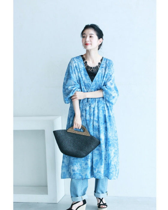夏空グラデーションの絞り染め風カシュクールワンピース