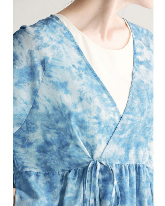 夏空グラデーションの絞り染め風カシュクールワンピース