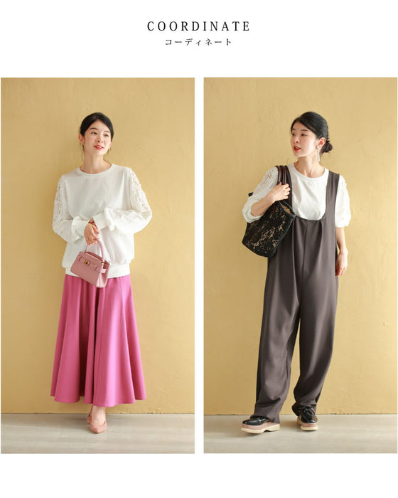 パールの粒を添えたレース窓スリーブのカットソートップス