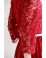 A long dress made entirely of lace and featuring a red dahlia (with belt)