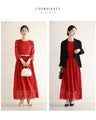 A long dress made entirely of lace and featuring a red dahlia (with belt)