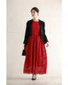 A long dress made entirely of lace and featuring a red dahlia (with belt)