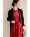A long dress made entirely of lace and featuring a red dahlia (with belt)
